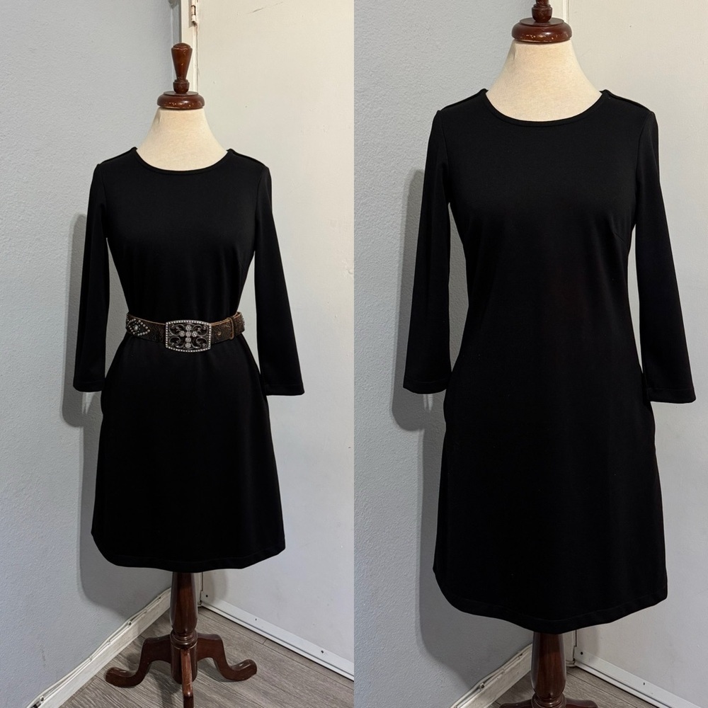 Nicole Miller Women Black Casual & Formal 3/4 Sleeve Round Neck Dress Size S